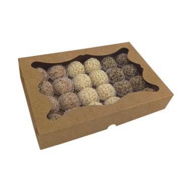 Imagem de 10 Caixas Kraft para 24 doces com Berço Removível com Visor - Embalage