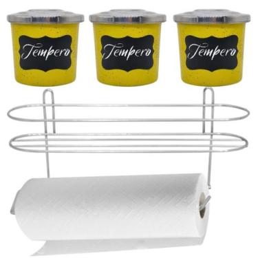 Imagem de Porta Condimentos 3 Peças Alumínio Amarelo com Suporte de Papel Toalha
