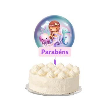 Imagem de Topo de Bolo Sereia Personalizado - Folia de Cores