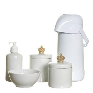 Imagem de Potes, Garrafa, Molhadeira E Porta Álcool-Gel Com Corôa Quarto Bebê Me