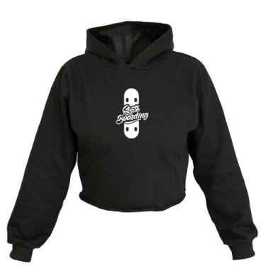 Imagem de Cropped Feminino Moletom Estampa Skate Boarding Capuz Estilo - Ragor, 