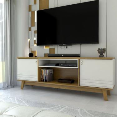 Imagem de Rack para TV Até 75 Polegadas Retrô 2 Portas Natural/Off White - Panorama Móveis
