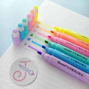 Imagem de Kit Caneta Marca Texto 6 Cores Com Carimbo Neon Q-116 - Daiso