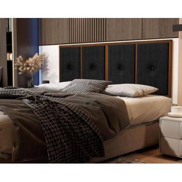 Imagem de Painel Cabeceira Box Casal 1,40 Madeira Suede Preto - Comprar Moveis e