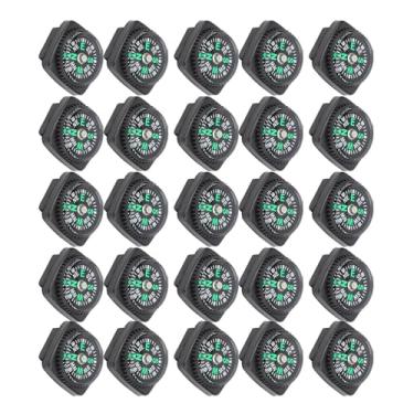 Imagem de Bússola de Corda de Guarda-chuva de Plástico, Pacote de 25 Bússola de Pulseira de Sobrevivência Preta para Caminhadas Com Bússola de Pulseira, e Tamanho Pequeno