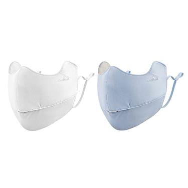 Imagem de OHGOLF Pacote com 2 polainas de pescoço FPS 50+ UV cobertura de cachecol facial proteção solar bandanas de pano balaclava com alças de orelha SLN3M308 branco e azul claro