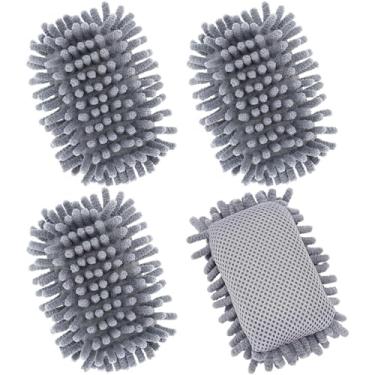 Imagem de 4 peças de borrachas para quadro branco de microfibra, borrachas apagáveis a seco, apagador a seco lavável felpudo para marcadores, giz, casa, sala de aula, material de escritório (cinza)