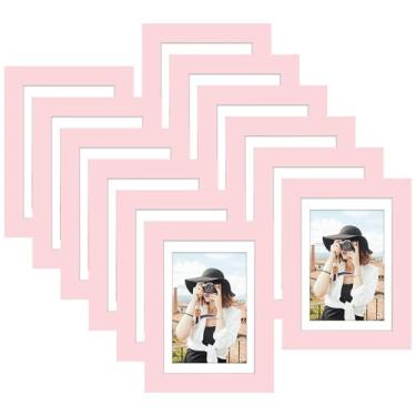 Imagem de Picrit Conjunto de 12 porta-retratos 10 x 15 cm, tela de 9 x 12 cm com tapete ou 10 x 15 cm sem tapete, molduras para montagem na parede ou mesa, rosa