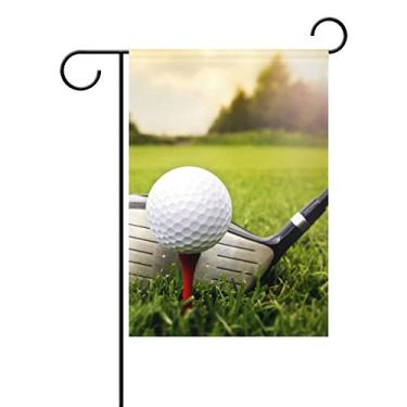 Imagem de Tacos de golfe dupla face e bola em grama verde natureza floresta luz do sol poliéster bandeira de jardim faixa 30,5 x 45,7 cm para decoração de vaso de flores ao ar livre casa jardim