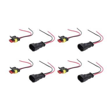 Imagem de 4 Conjuntos de Chicote de Fios Adaptador de Tomada Macho e Fêmea de 2 Pinos para Automóveis, Motocicletas, RVs - Conectores Elétricos Confiáveis