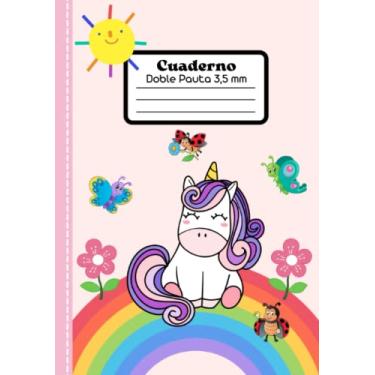 Imagem de Libreta doble pauta A5 3,5 mm - Happy Unicorn: Cuaderno doble linea para caligrafia, Libreta de dos rayas con margen