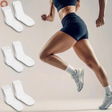 Imagem de Kit 6 Pares Meia Branca Cano Alto Lisa Fitness Feminina - Rupee, Branc