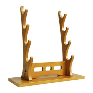 Imagem de Amagogo Suporte para exibição de espadas de samurai, suporte para espadas, base horizontal decorativa clássica, suporte para espadas medievais, cabide para , Marrom 4 Camadas