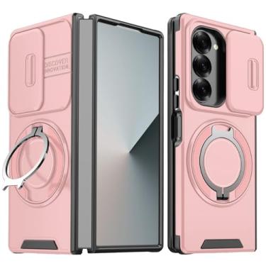 Imagem de POYUFRG Capa com anel para Samsung Galaxy Z Fold 6, capa de proteção para lentes deslizantes militares, suporte para sucção magnética de veículos, rosa, dobra 6