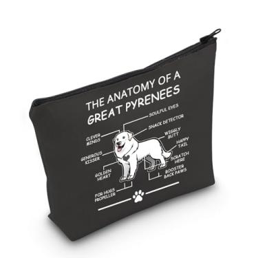 Imagem de LEVLO Presentes engraçados para amantes de grandes pirenéus The Anatomy of A Great Pyrenees Bolsas de cosméticos para cães da montanha dos Pirenéus Bolsas de higiene pessoal para mães veterinárias,
