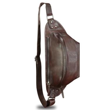 Imagem de Pochetes de couro genuíno para homens e mulheres, bolsa de cintura de quadril de couro verdadeiro, bolsa tiracolo e bolsas de peito, Café, 11.02 x 2.95 x 6.1 inches, Vintage