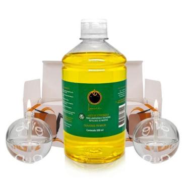Imagem de Kit 2 Lamparina Bola + 500ml Fluido Citronela - Velas Bistrot