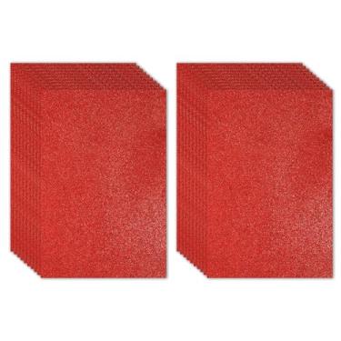 Imagem de PATIKIL Folha de espuma vinílica acetinada brilhante vermelha com glitter, 28 x 20 cm, 2 mm de espessura, com adesivo nas costas, feltro de glitter EVA brilhante para projetos de artesanato, 20 peças