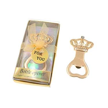 Imagem de Kinteshun Abridor de garrafa com embalagem de caixa de presente, em forma de coroa, casamento, aniversário, chá de bebê, lembrancinha, abridor de garrafas, presente de lembrança (12 peças, tom de ouro