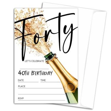 Imagem de zriauber Cartões de convite de aniversário de 40 anos - spray champanhe - pacote com 20 convites de festa de quarenta anos de aniversário com envelopes para festa de celebração de homens e mulheres