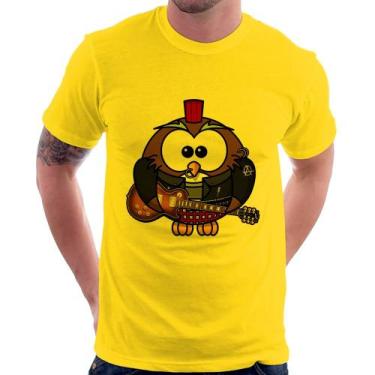 Imagem de Camiseta Coruja Rock Guitarra - Foca na Moda, Amarelo, GG