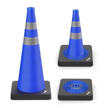 Imagem de BATTIFE [1 unidade] Cones azuis dobráveis de segurança no trânsito de 71 cm com base pesada preta, cones pop-up multiuso e coleira refletiva, para estacionamento na estrada, prática de condução.