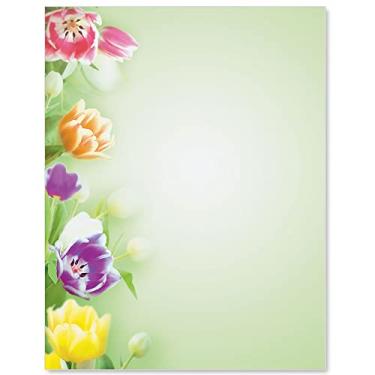 Imagem de PaperDirect Papel de papelaria com tema de primavera Fresh Tulips, papel de borda, papel timbrado 21 x 25 folhas, papel de escrita premium elegante, papel decorativo para impressora
