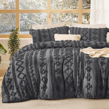 Imagem de Conjunto de Edredom Bedsure Queen Size - Estilo Boho Tufted Cinza Escu