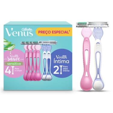 Imagem de Kit Gillette Venus Aparelho de Depilação Descartável Suave Sensitive 4 Unidades + Aparelho de Depilação Íntima Feminino Descartável 2 Unidades
