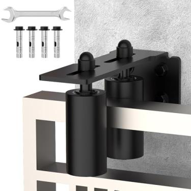 Imagem de MeBantoo Guia de rolo de portão deslizante resistente, rolo de nylon preto com suporte de parede de aço L, guia de rolo de hardware de portão deslizante ajustável para porta deslizante, portão de
