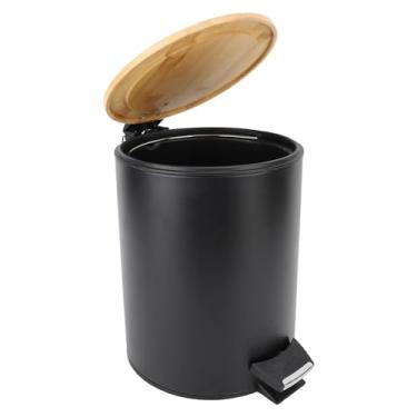 Imagem de Lata de Lixo de de Madeira, Lata de Lixo do Pedal Com Lenta Tampa Inferior, Grande Capacidade de Lixo de Resíduos Redondos para a Cozinha do Quarto do Banheiro (5L)