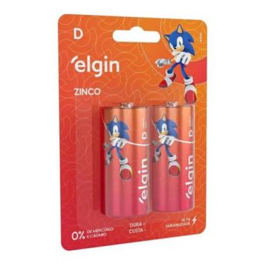 Imagem de 02 Pilhas Tipo D Zinco Carvão Elgin Blister R20 1.5v