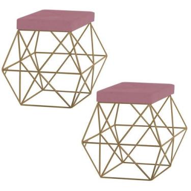 Imagem de Kit 2 Puffs Decorativo Sala de Estar Base Gold Trixie Veludo Rosê G41 