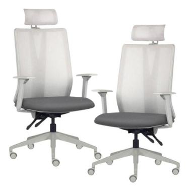 Imagem de Kit 2 Cadeiras Escritório Giratória Presidente Flow F02 Base Cinza Cre