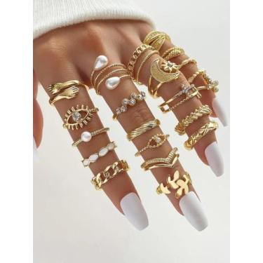 Imagem de Conjunto de 22 Anéis de Pérola Boho Punk Feminino - Joias da Moda para