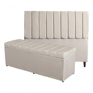 Imagem de Kit De Quarto Roma Cabeceira De Cama Box E Calçadeira Baú Casal 140 Cm Suede Porcelana Eli Móveis E Decoração