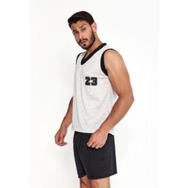 Imagem de Pijama Masculino Curto Verão Adulto Preto E Cinza-Masculino