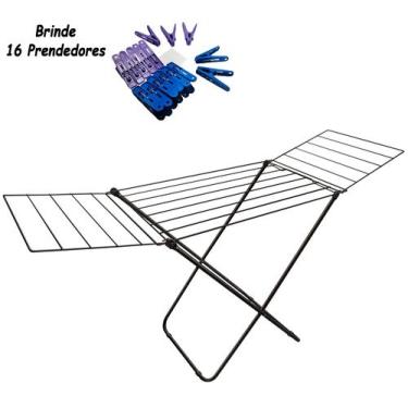 Imagem de Varal de Chão com Abas até 11 kg Aramado Aço 16 Prendedores - Secalux,
