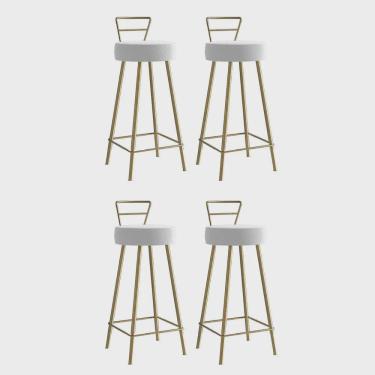 Imagem de Kit 04 Banqueta Alta Com Encosto Tina Eiffel Cozinha Bar Bistrô Ferro Dourado Suede Branco - Ahz Móveis