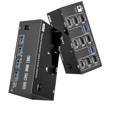 Imagem de YXX7XY Monitores triplos KVM Switch 2 Displayport + HDMI USB 3.0 KVM Switch 8K @60Hz, 4K @120Hz, aplique a 3 monitores 2 computadores KVM Switch (203DH AU PLIG)