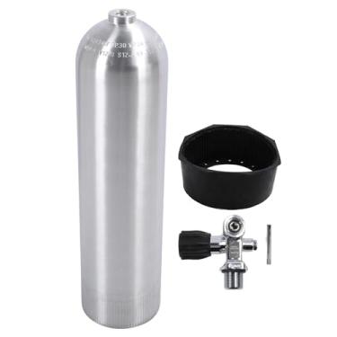 Imagem de plplaaoo Tanque de mergulho profissional 12L liga de alumínio fino polido cilindro de mergulho portátil de alta pressão com conector de válvula e base para entusiastas de mergulho profundo