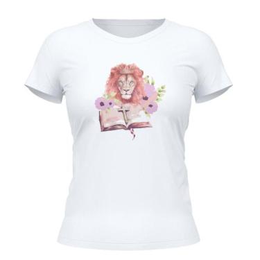 Imagem de Camiseta Cristã Feminina - Leão Bíblia  Branca - Penkal Personalizados