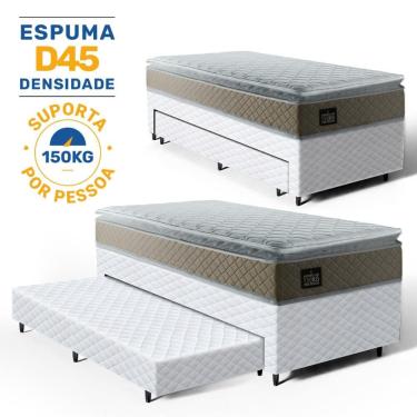 Imagem de Cama Box com Colchão de Espuma D45 Pillow Top Strong One Face + Auxiliar de Espuma Unique Solteiro 88cm