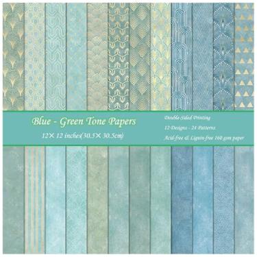 Imagem de ZAKHSE Papel para scrapbook, 30,5 x 30,5 cm, cartolina com estampa dupla face, azul pavão, 160 g/m², bloco de papel decorativo para artesanato de férias, faça você mesmo, confecção de cartões, diário