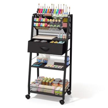 Imagem de Homsorout Carrinho de rodinhas de 3 níveis – Carrinho utilitário de metal com gaveta de armazenamento e rodas, organizador versátil de arte e artesanato para casa, escritório ou estúdio – ideal para
