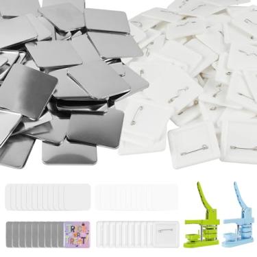 Imagem de 100 conjuntos de peças de botão quadrado 50 mm/1,97 pol., peças de botão para máquina de fazer botões quadrados 2 × 2, incluindo capa de metal, capa traseira de plástico, filme transparente, papel em