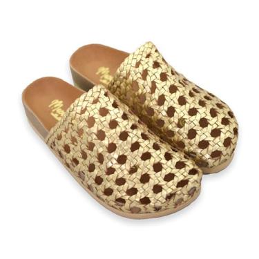 Imagem de Macarena Collection Sandália feminina Huarache de couro colorido mexicano feito à mão em couro - estilo 004, Dourado, 40