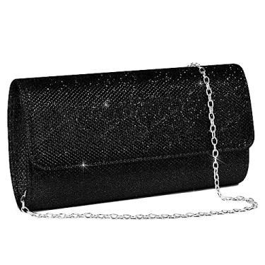 Imagem de OSDUE Bolsa de mão, bolsa de noite para mulheres, bolsa de ombro com zíper para casamento e festa, acessórios de casamento, prata brilhante, Glitter - Preto, Medium