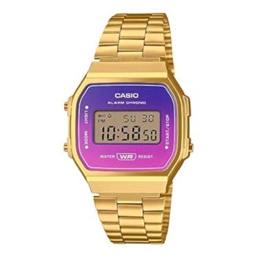 Imagem de Casio A168WERG-2A Relógio digital masculino vintage dourado com mostrador roxo e alarme cronógrafo, Dourado