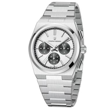 Imagem de CEYADG Pagani Design Relógio cronógrafo masculino analógico, relógio masculino de quartzo de aço inoxidável; vidro de safira; 40 mm (branco), Branco, pulseira